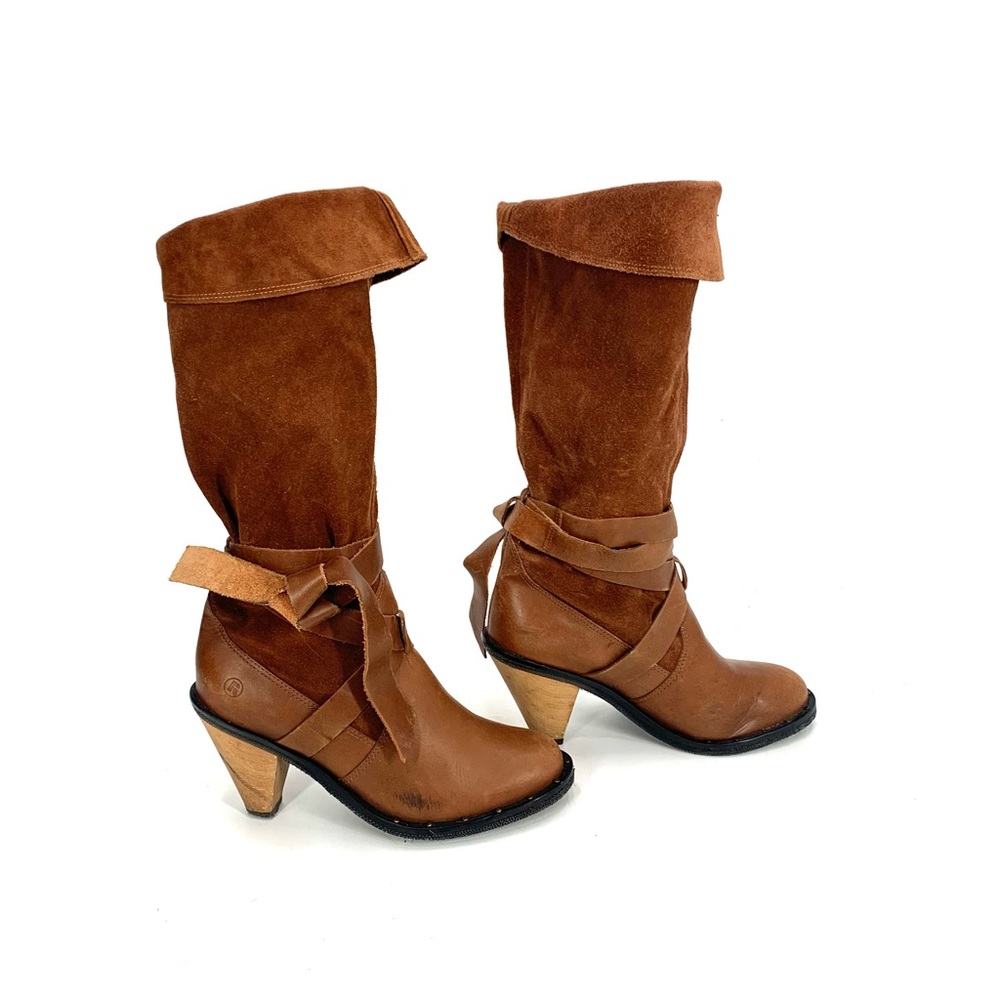 Slouch Boots Heels Brown Suede Leather Report Lace Up Size 6.5 - Picture 4 of 11